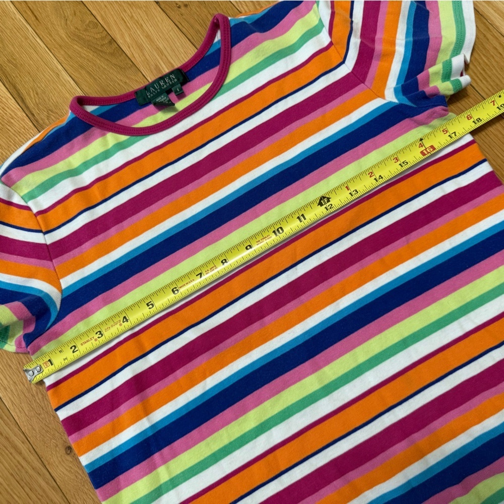 Lauren Ralph Lauren Women’s Small 100% Cotton Rainbow Striped T-Shirt Y2K - Picture 8 of 9